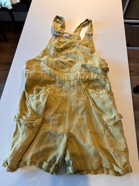 Nicole Miller Yellow Linen-Blend Short Overalls